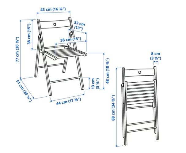 dimenzije bele sklopive stolice